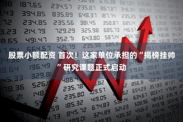 股票小额配资 首次！这家单位承担的“揭榜挂帅”研究课题正式启动