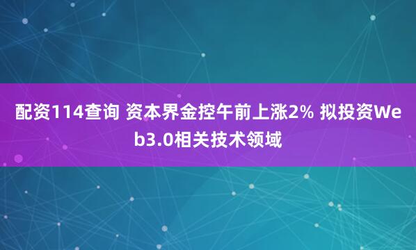 配资114查询 资本界金控午前上涨2% 拟投资Web3.0相关技术领域